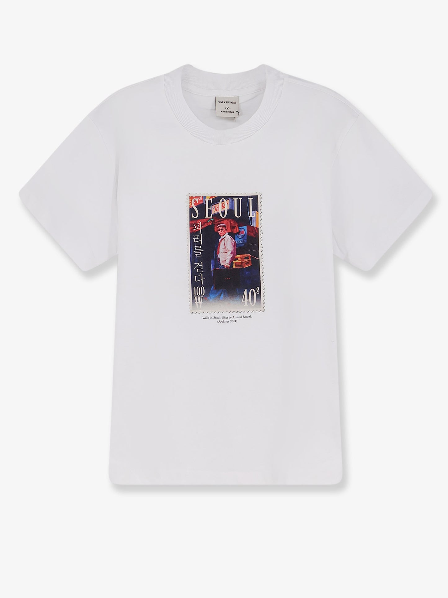 T-shirt in cotone con stampa Walk in Seoul frontale