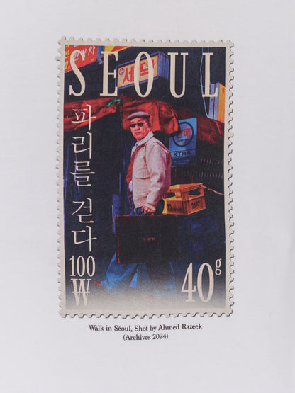 T-shirt in cotone con stampa Walk in Seoul frontale thumbnail