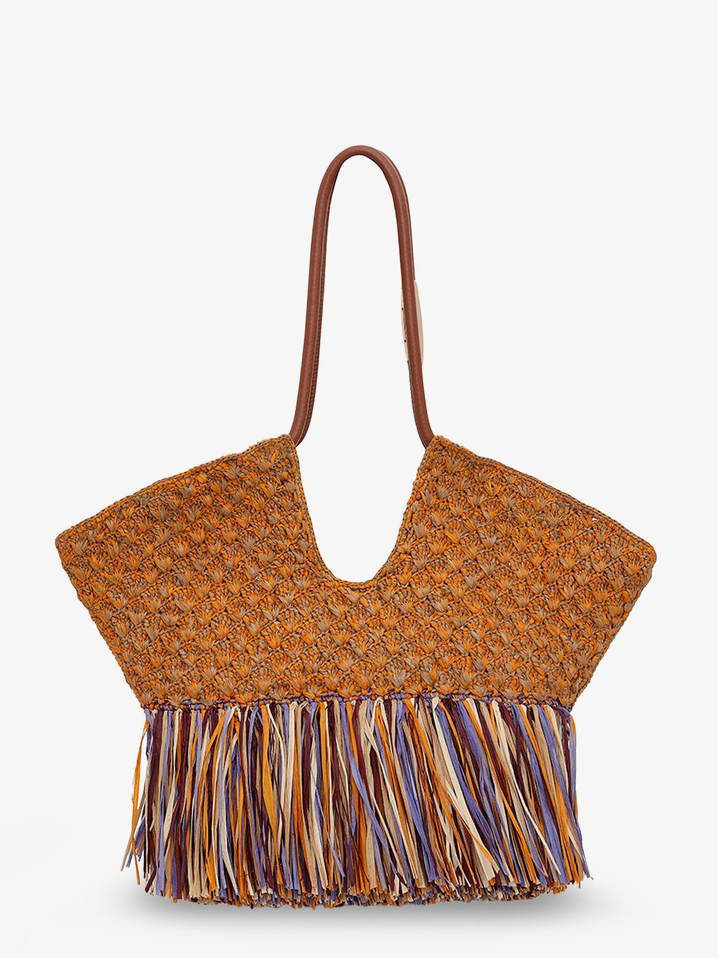 Golden Time rafia shoulder bag with fringe
