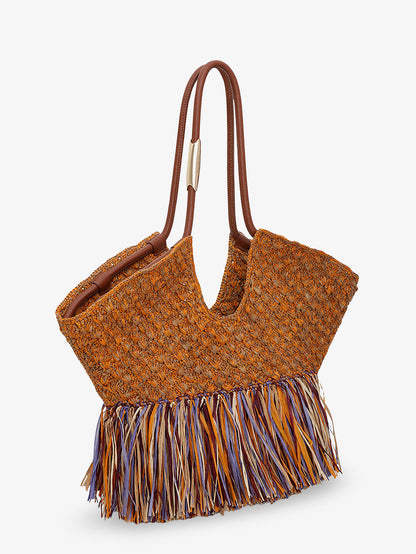 Golden Time rafia shoulder bag with fringe thumbnail