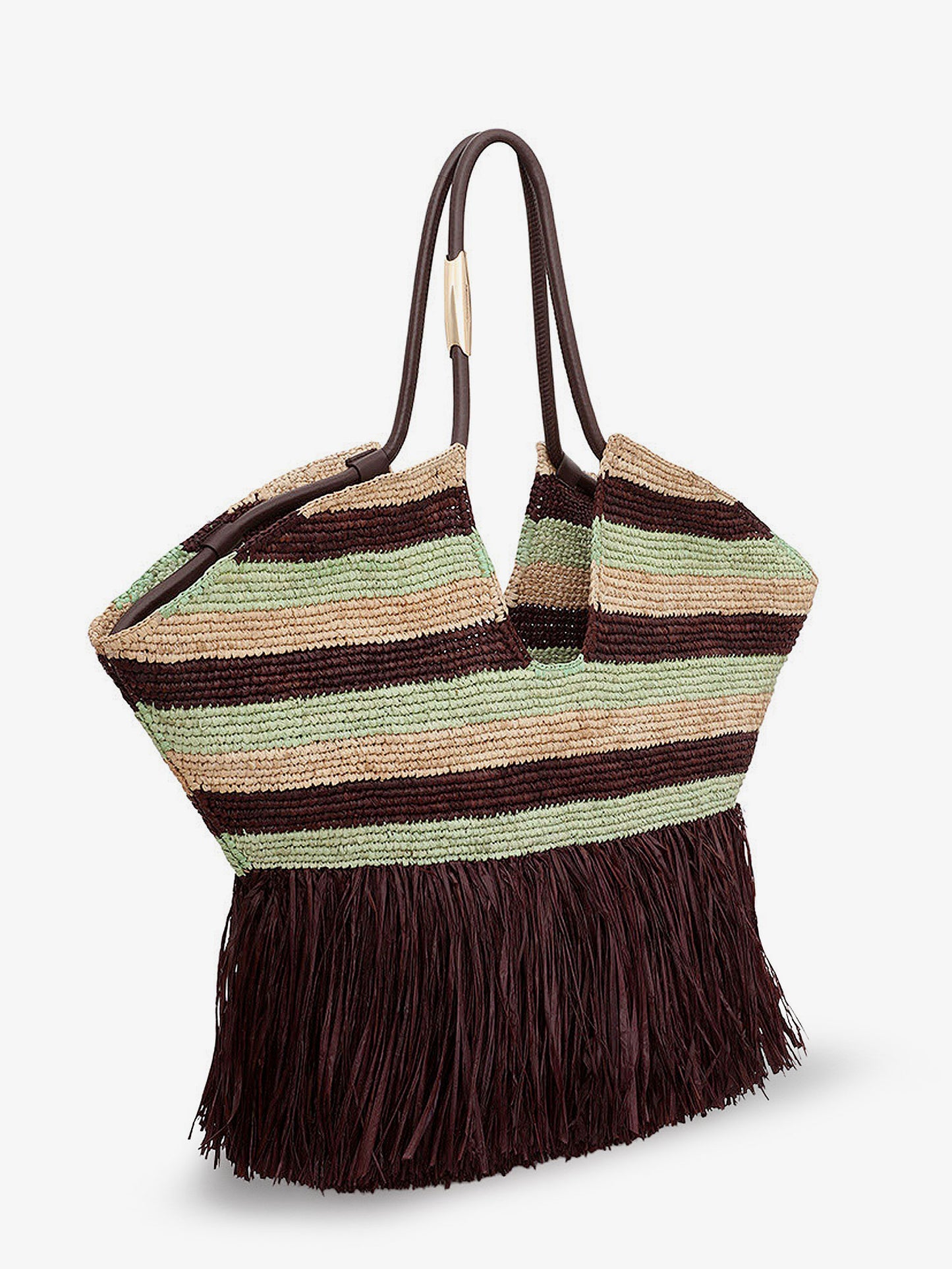 Golden Time rafia shoulder bag with fringe