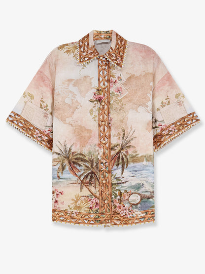 Mahon Linen Shirt with Blue Island Map Print thumbnail