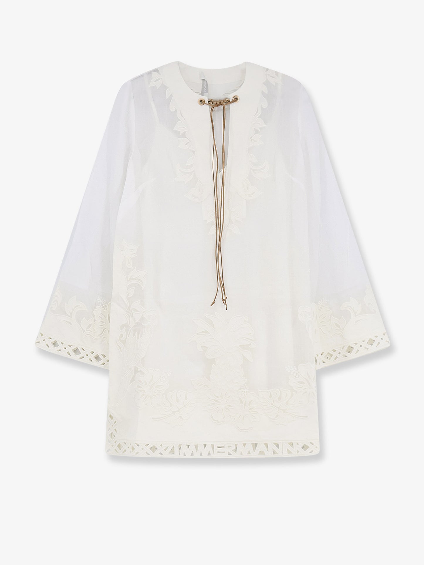 Indra ramie long dress with all-over embroidery