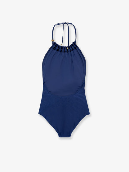 Aster one-piece swimsuit in shiny nylon with bead detail thumbnail