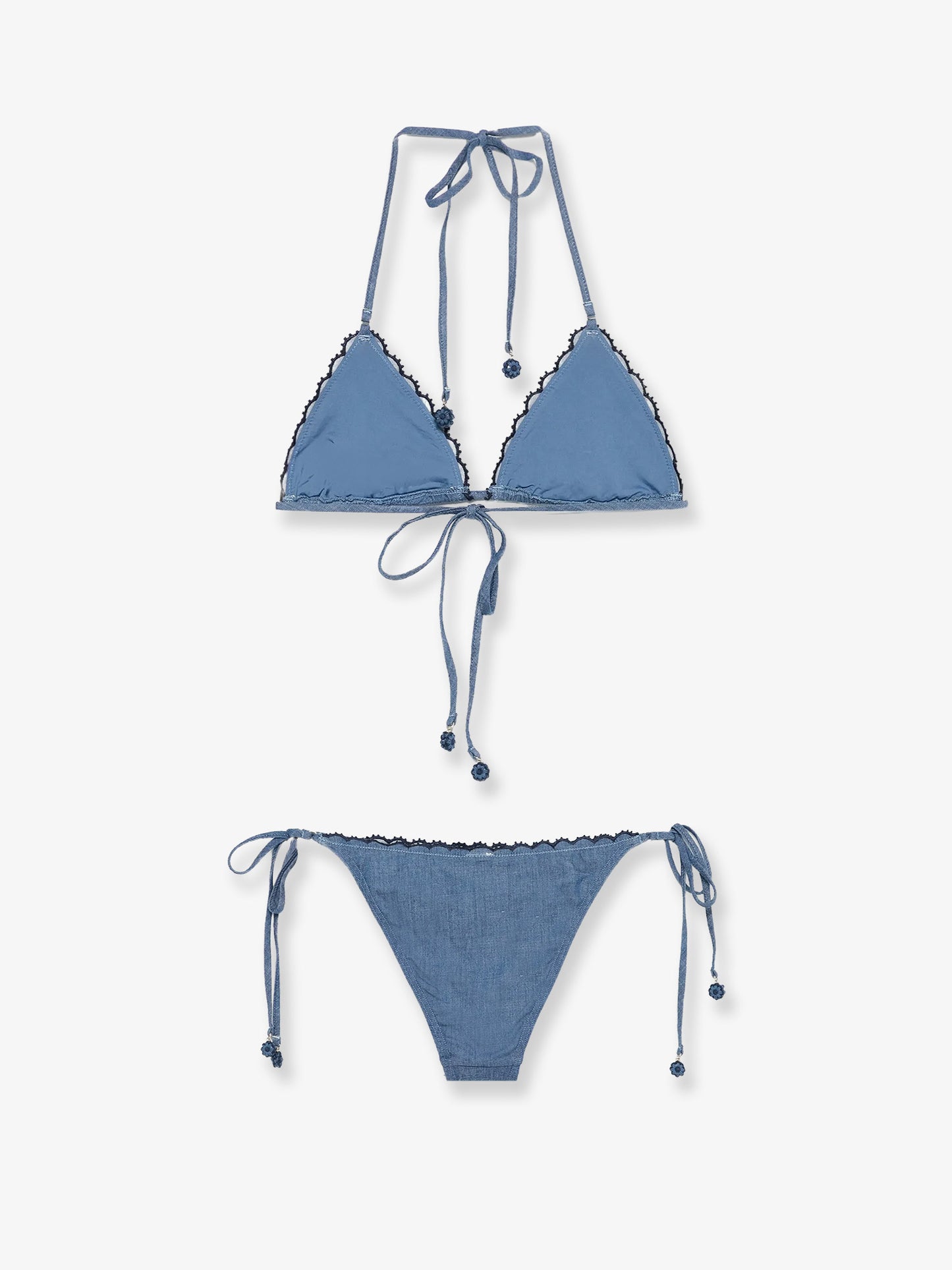 Aster denim bikini with all-over embroidery