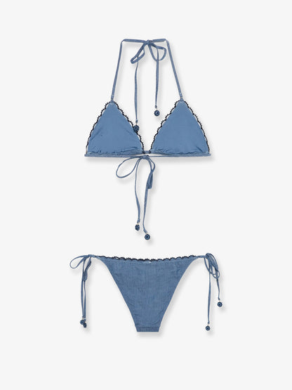 Aster denim bikini with all-over embroidery thumbnail