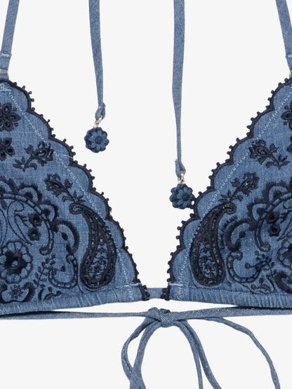 Aster denim bikini with all-over embroidery thumbnail