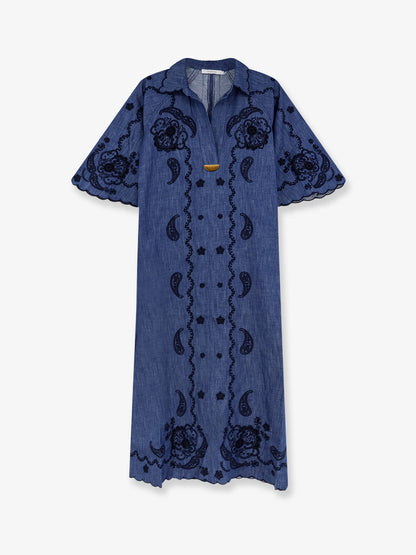 Aster long denim dress with contrasting embroidery thumbnail