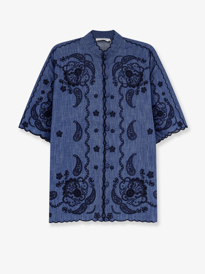 Aster denim shirt with all-over contrasting embroidery thumbnail