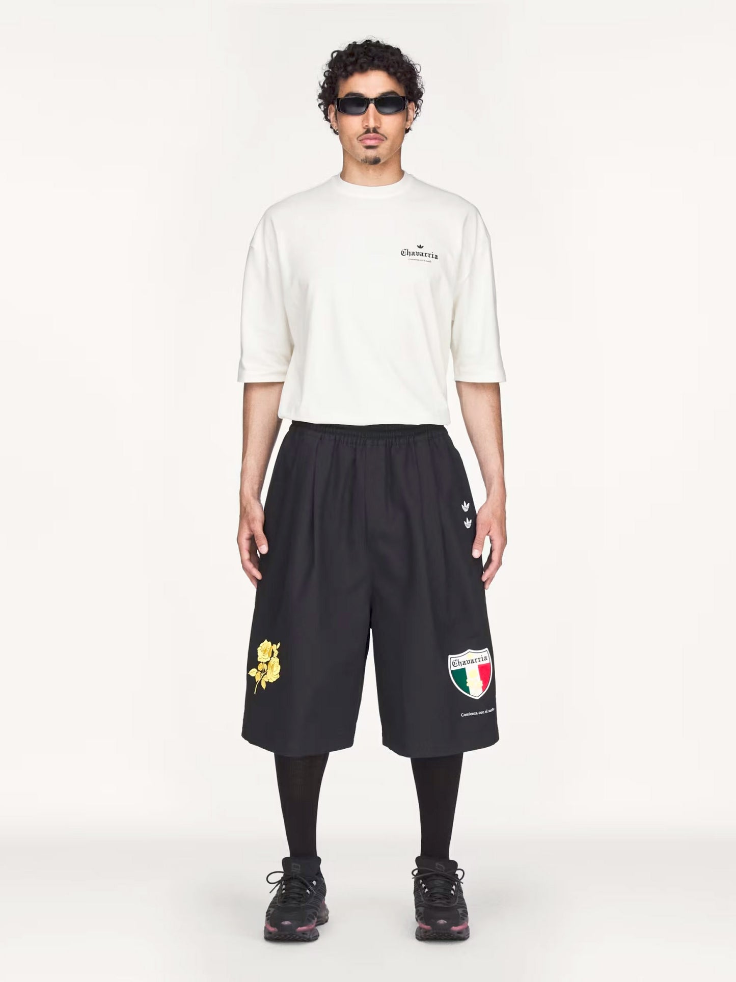 Oversized cotton Bermuda shorts with logo embroidery