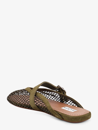 Fishnet mesh and leather sandals thumbnail