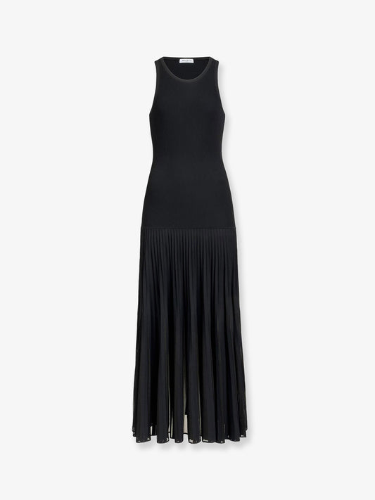 Long pleated viscose blend dress