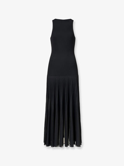 Long pleated viscose blend dress thumbnail