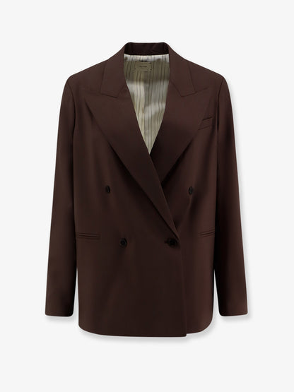 Double-breasted stretch virgin wool blazer thumbnail