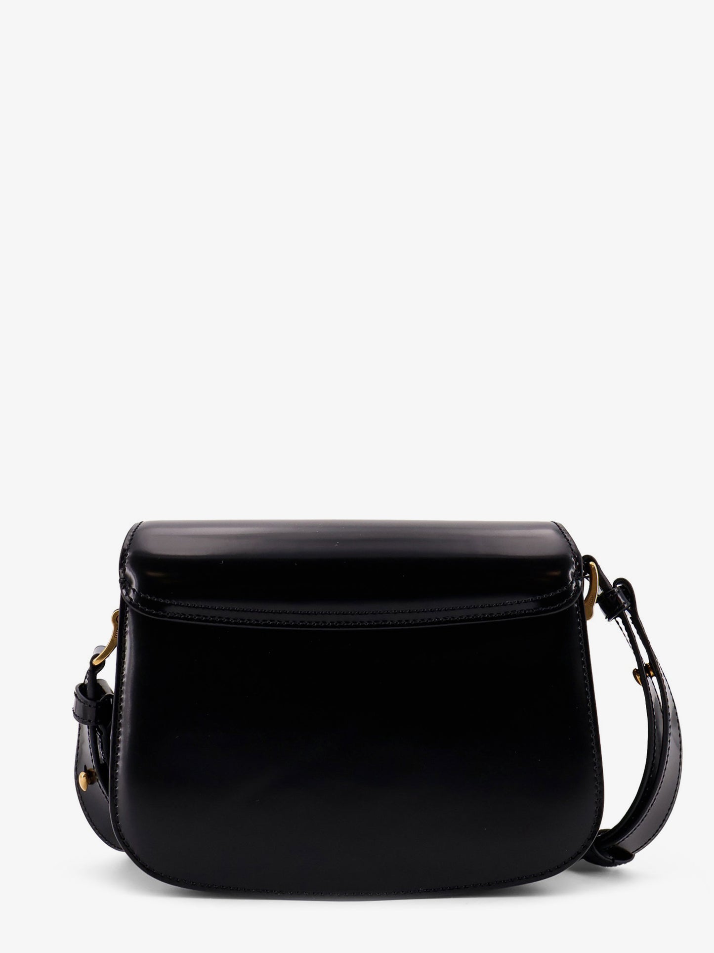 Leather shoulder bag with metal logo on the front