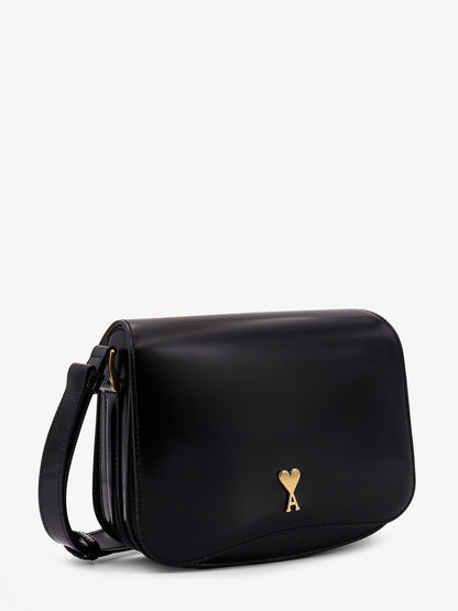 Leather shoulder bag with metal logo on the front thumbnail