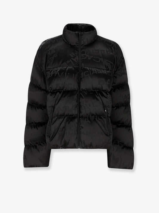 Nylon down jacket with all-over lettering logo