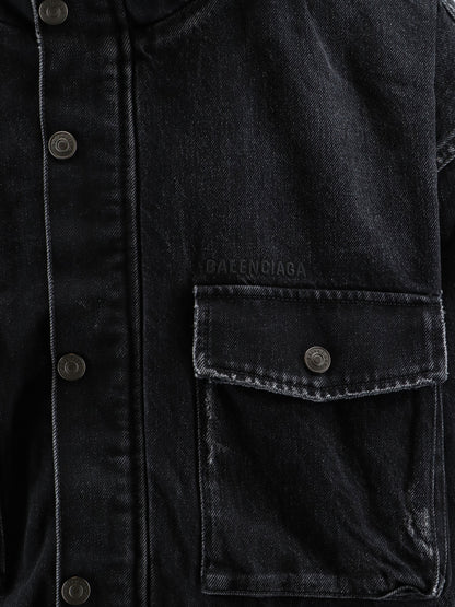 Black denim jacket with embroidered logo on the front thumbnail