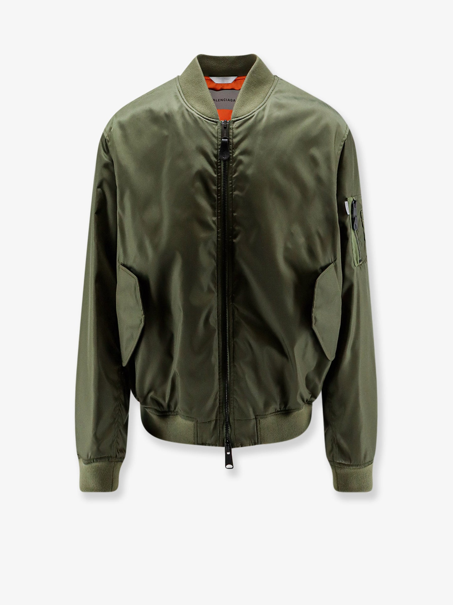 Nylon bomber with orange lining