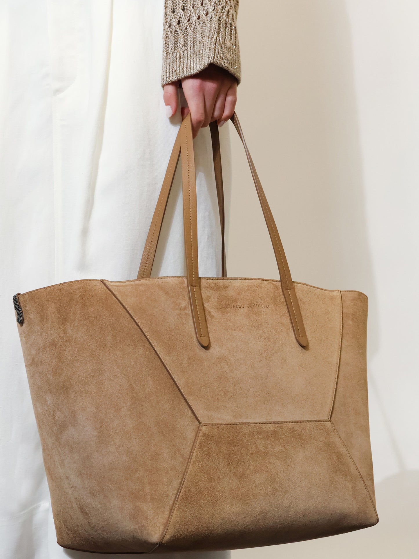 Borsa a spalla BC Duo in suede con logo inciso