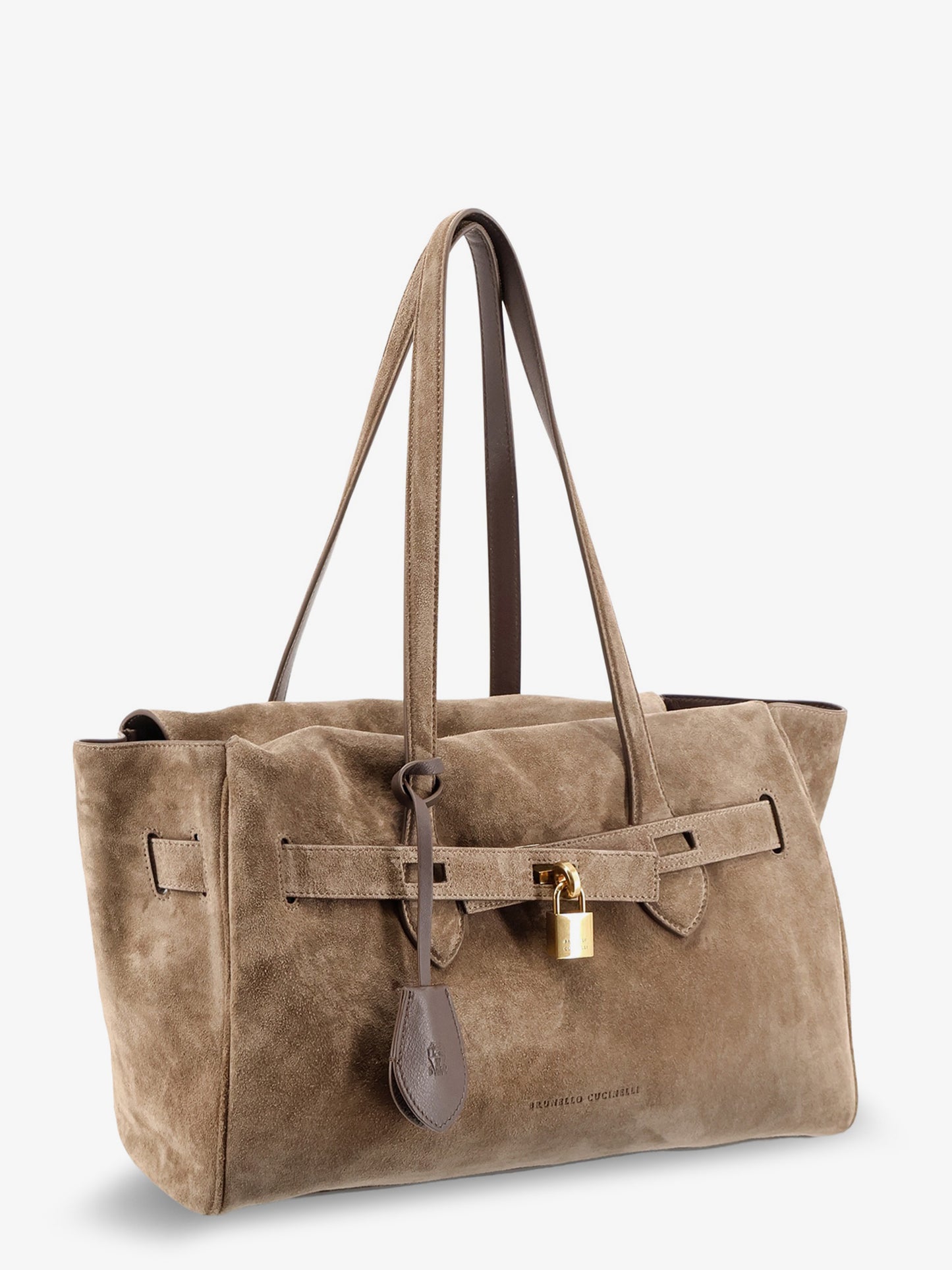 Suede shoulder bag with logo padlock detail