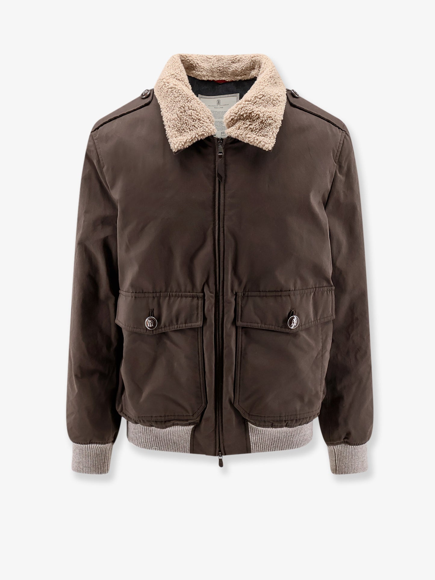 Cotton blend jacket with fur collar