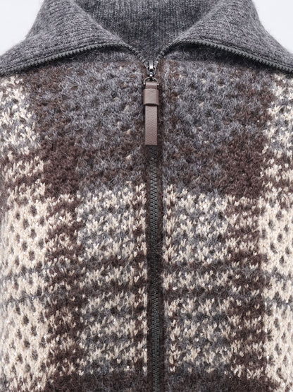 Cardigan with intarsia and micro-sequin embroidery thumbnail