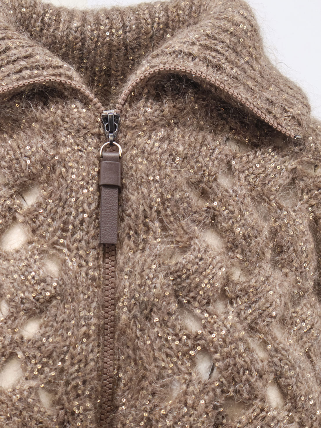 Cardigan traforato con micro paillettes