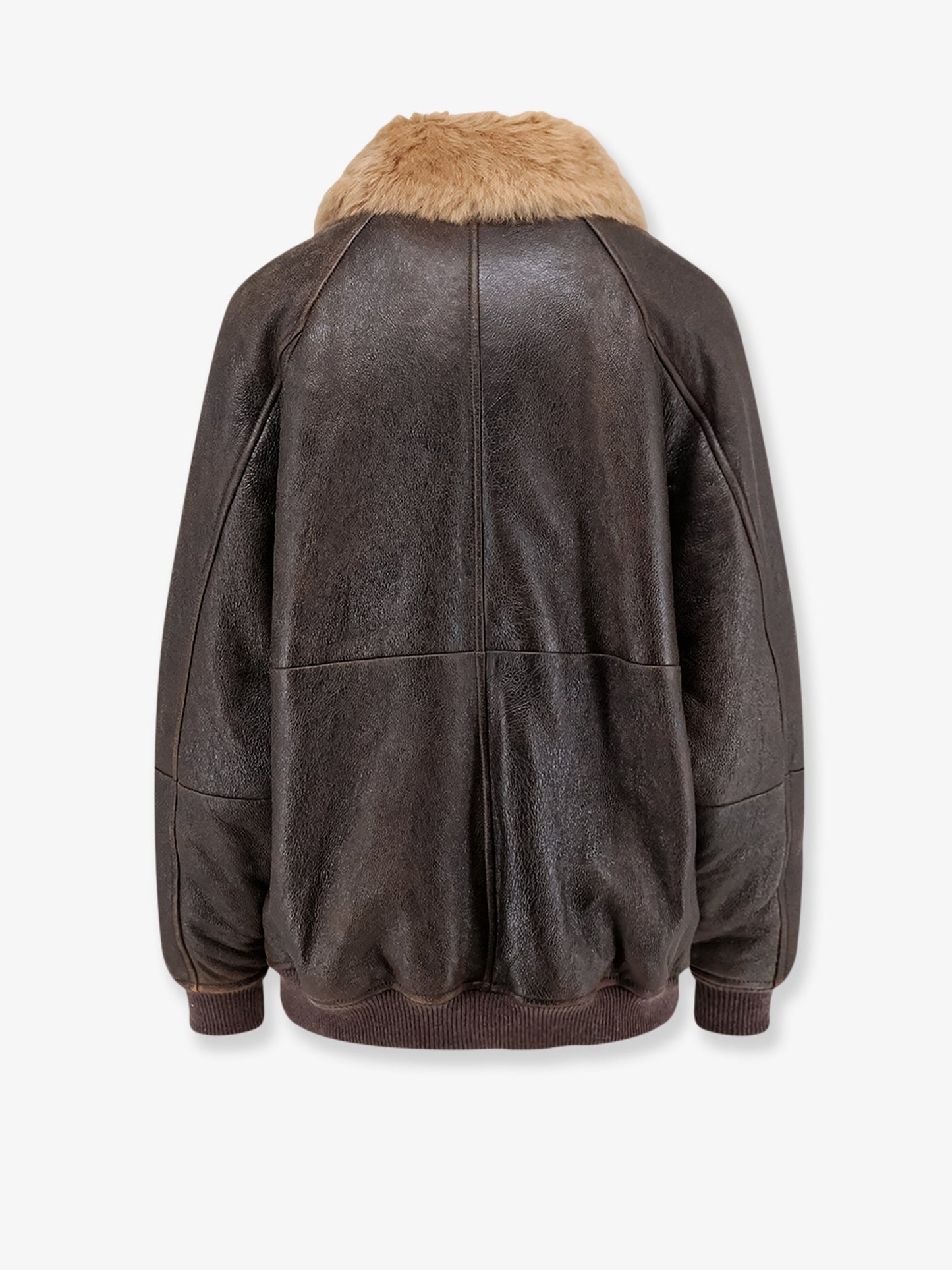 Leather jacket with shearling collar