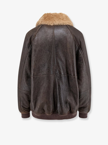 Leather jacket with shearling collar thumbnail