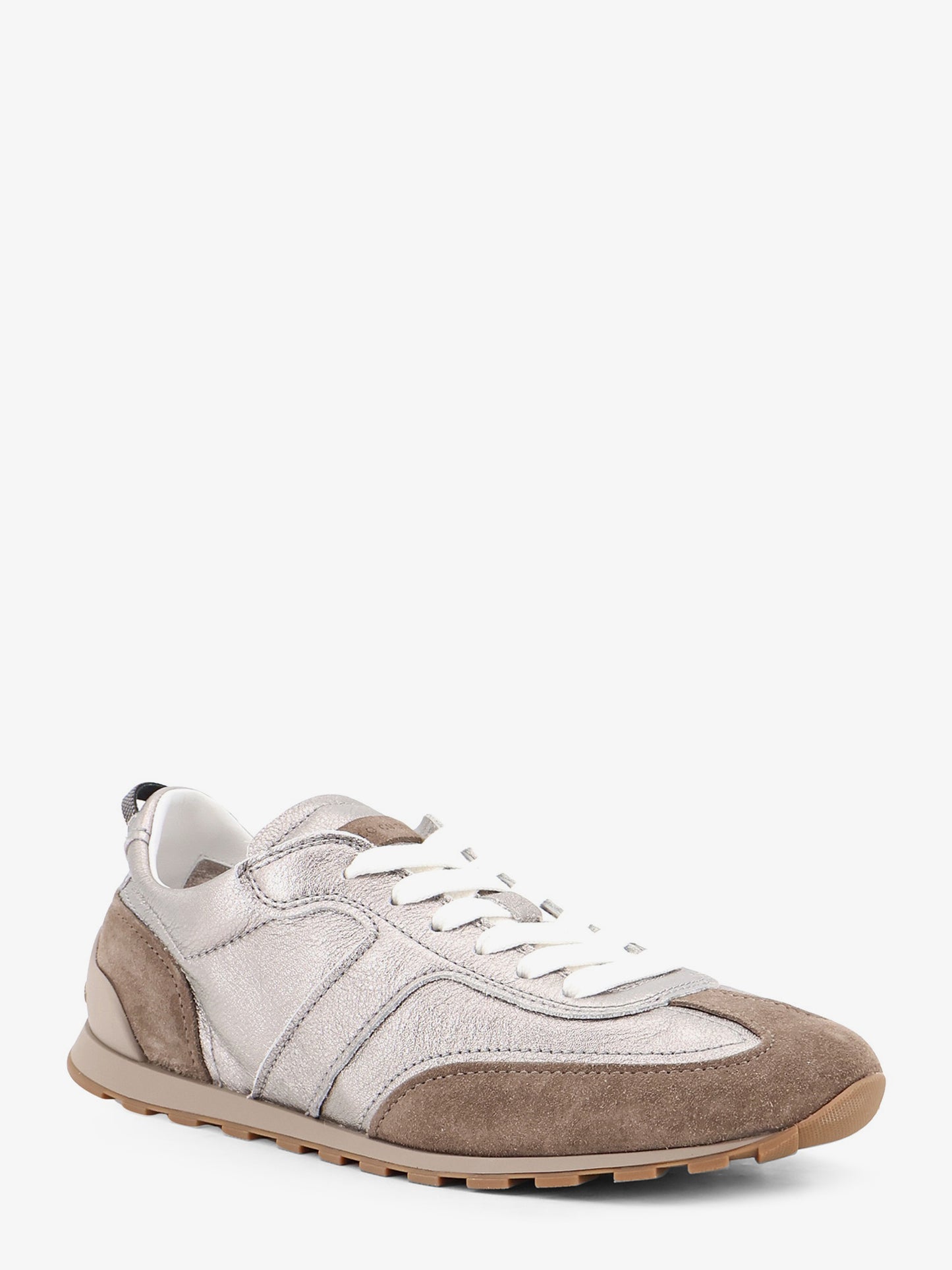 Sneakers in pelle laminata e suede