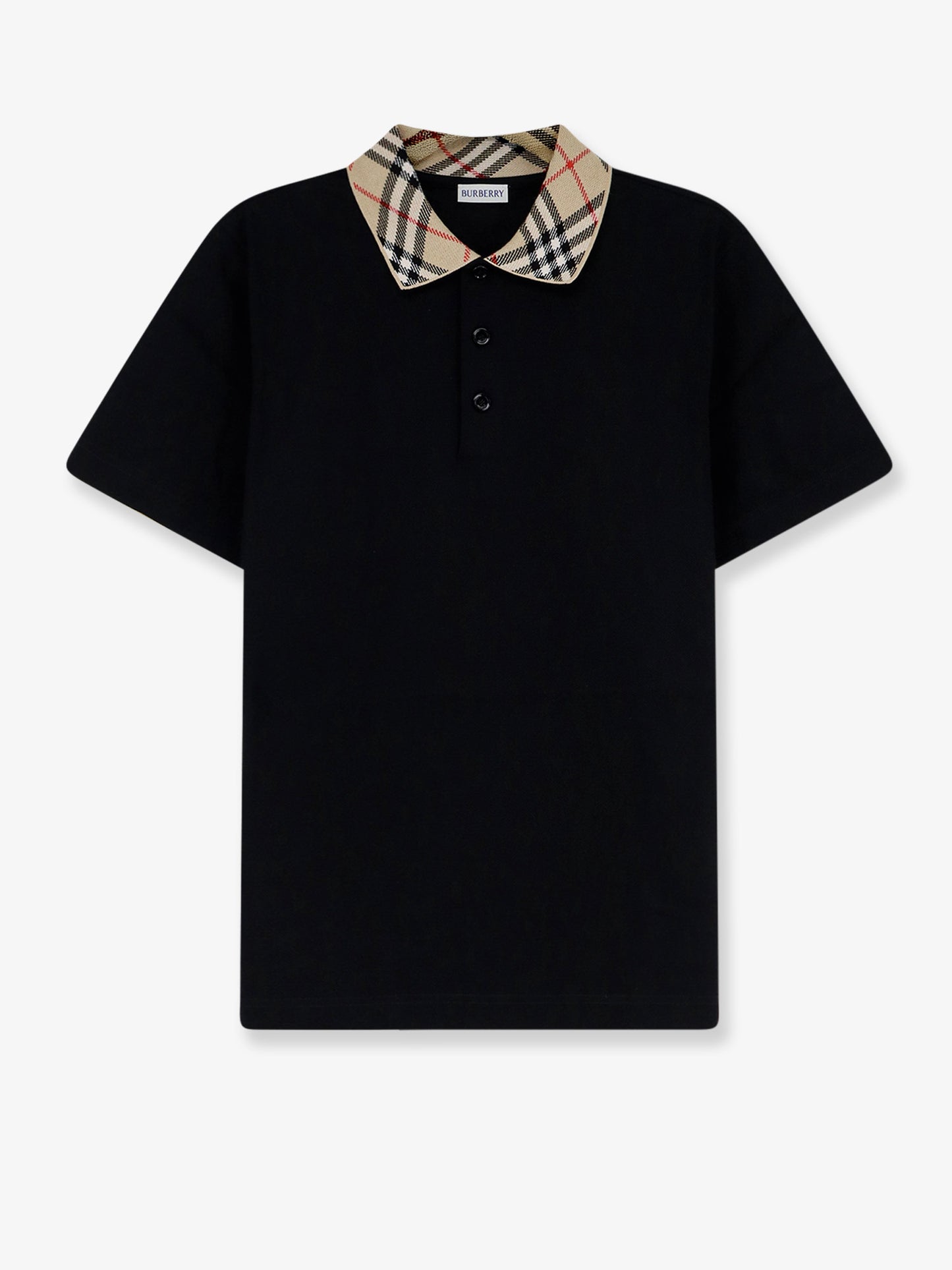 Cotton polo shirt with check collar detail