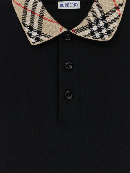 Cotton polo shirt with check collar detail thumbnail
