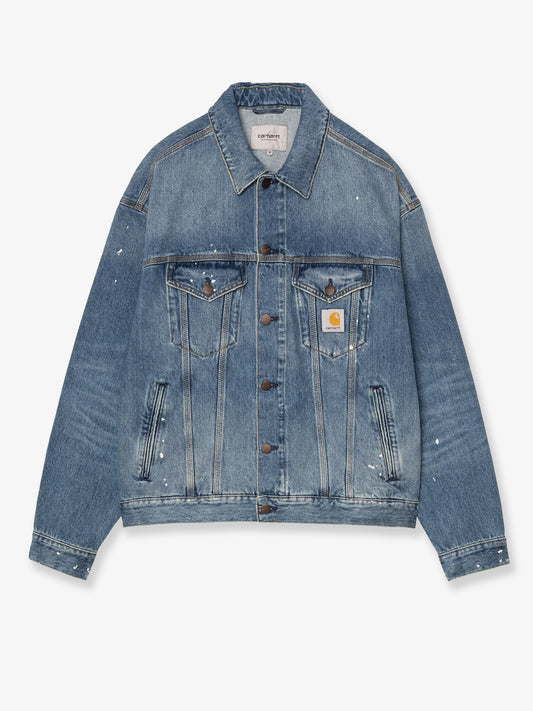 Blue denim jacket with distressed effect