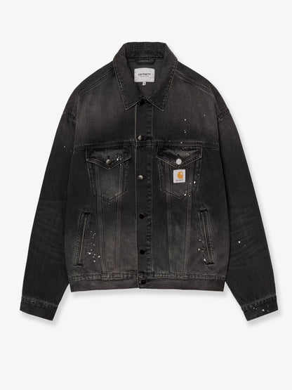 Black denim jacket with a distressed effect thumbnail
