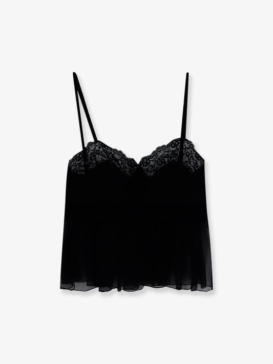 Silk top with lace profiles