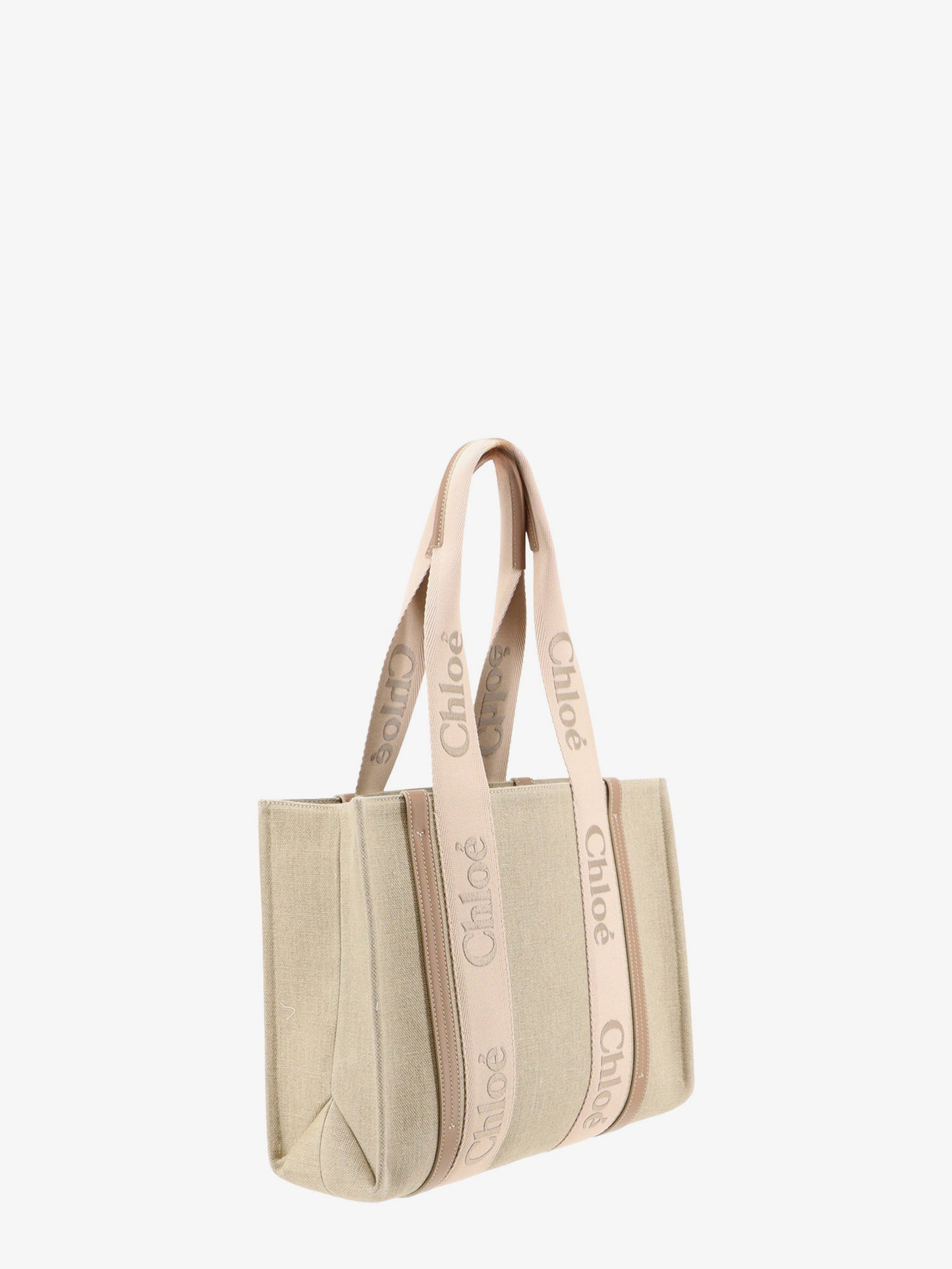 Woody linen shoulder bag with front embroidered logo