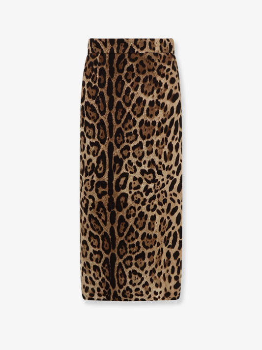 Gonna longuette in viscosa stretch con motivo animalier