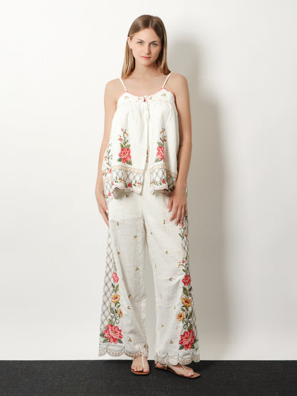 Linen and viscose top with embroidery thumbnail