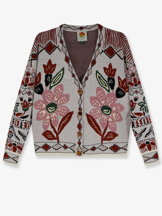 Cardigan con ricami multicolore