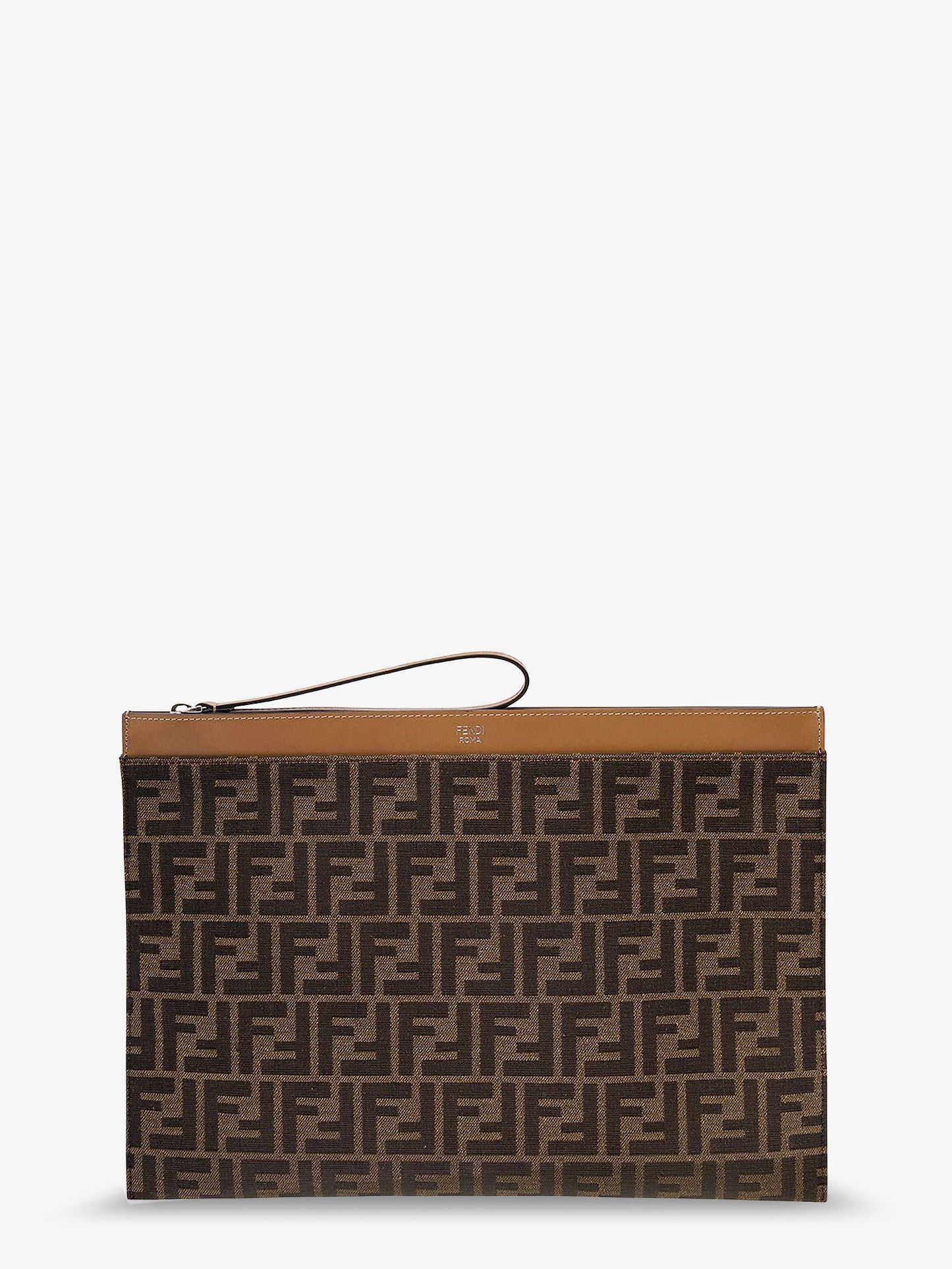 Flat Pouch Large in Tessuto FF Jacquard e pelle