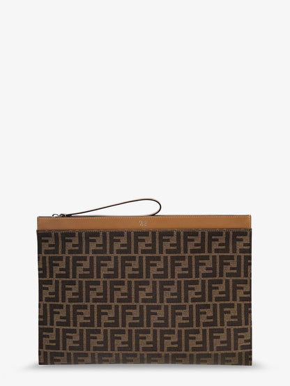 Flat Pouch Large in Tessuto FF Jacquard e pelle thumbnail