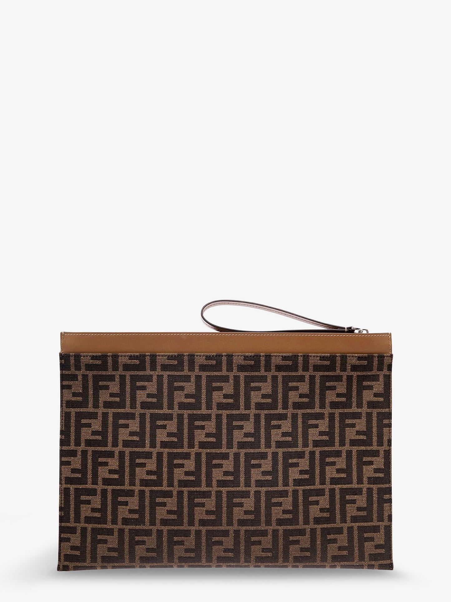Flat Pouch Large in Tessuto FF Jacquard e pelle