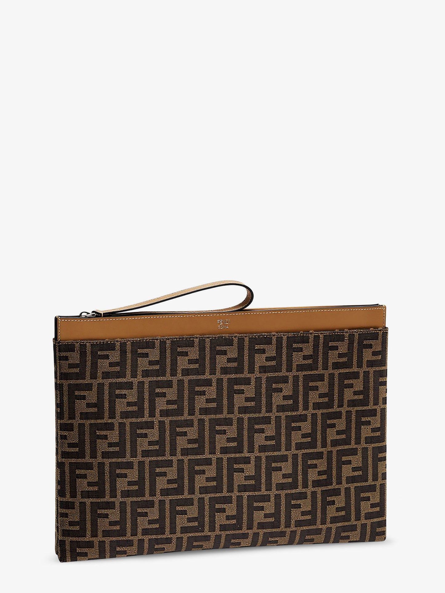 Flat Pouch Large in Tessuto FF Jacquard e pelle