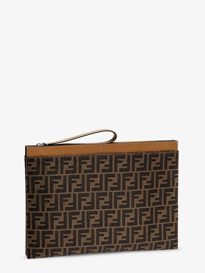 Flat Pouch Large in Tessuto FF Jacquard e pelle thumbnail