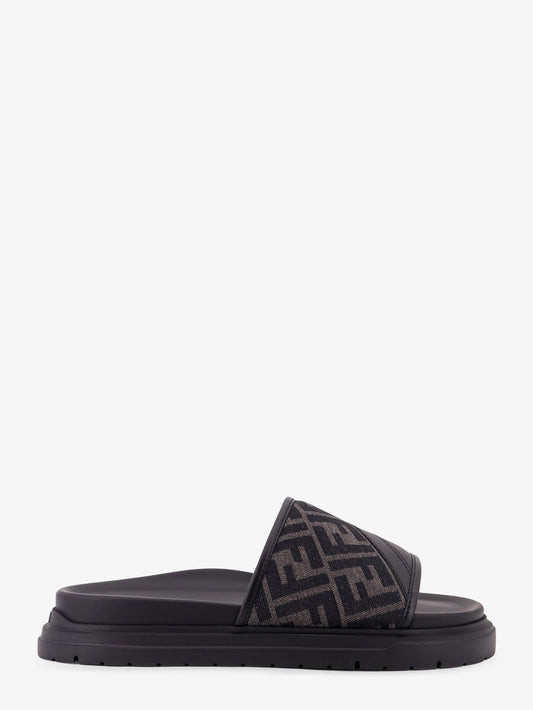 Low leather sandals with FF jacquard insert