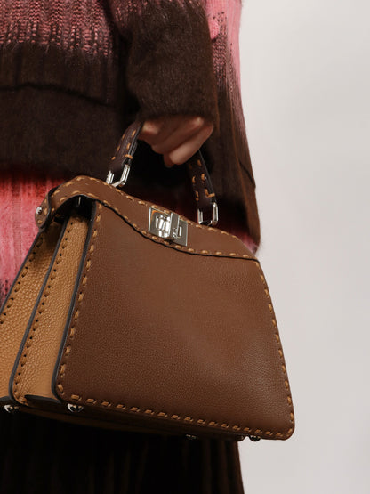 Peekaboo IseeU Small leather shoulder bag with Selleria macro stitching thumbnail