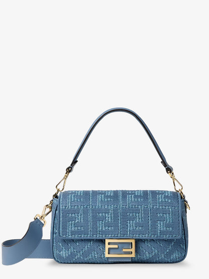 Baguette® handbag in raffia with all-over FF embroidery thumbnail
