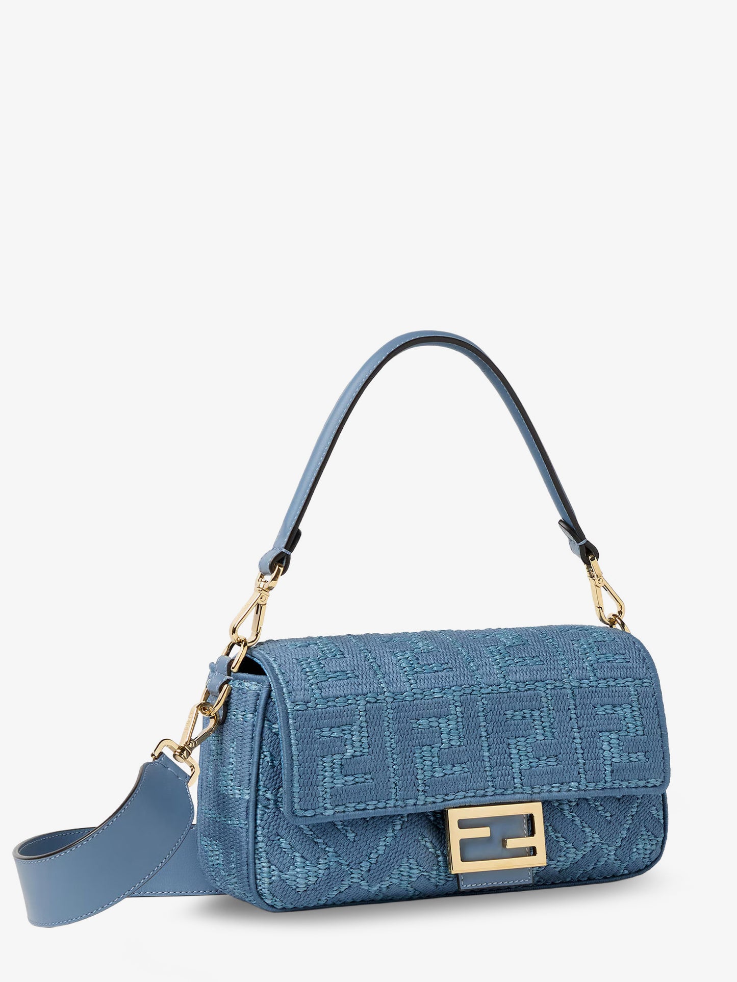 Baguette® handbag in raffia with all-over FF embroidery
