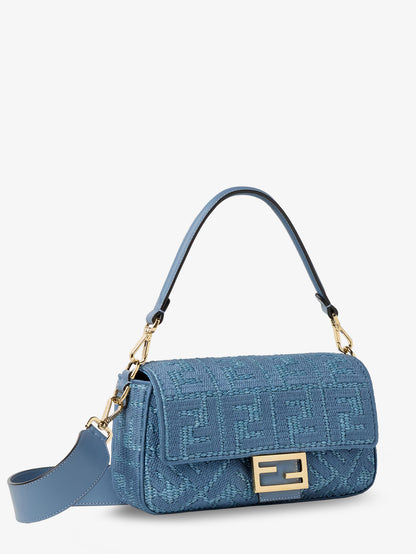 Baguette® handbag in raffia with all-over FF embroidery thumbnail